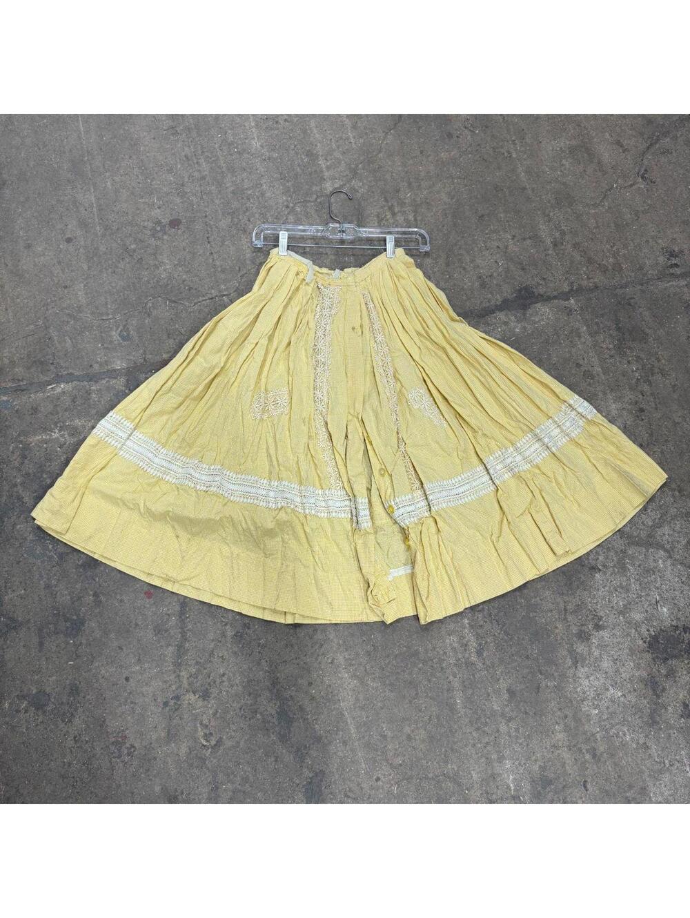 Vintage Film Costume 50s Does Victorian Western Style Prairie Maxi Skirt Yellow